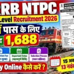 RRB NTPC Inter Level Recruitment 2026 : Apply Online for 1688 Posts, Eligibility, Fees & Last Date